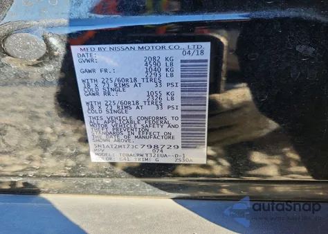 2018 Nissan Rogue S z USA, uszkodzony, nr VIN 5N1AT2MT7JC798729